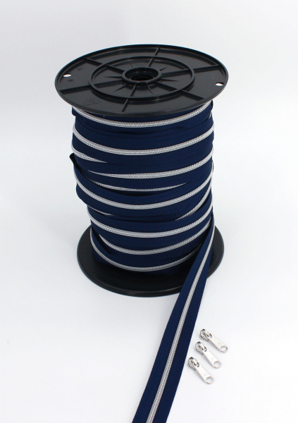 Endlosreißverschluss metallisiert marineblau/ silber (1m)